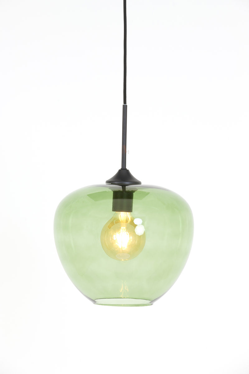 Mayson Glass Green & Matt Black Hanging Lamp Light & Living