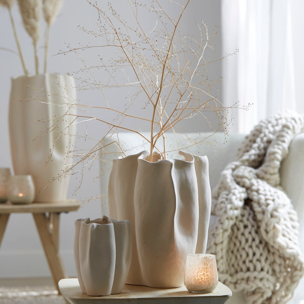 Sanguli Ceramics Cream Vase Deco - Medium Light & Living