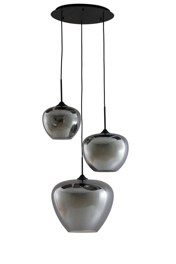Mayson Smoked Glass & Matt Black 3 Light Pendant Light & Living