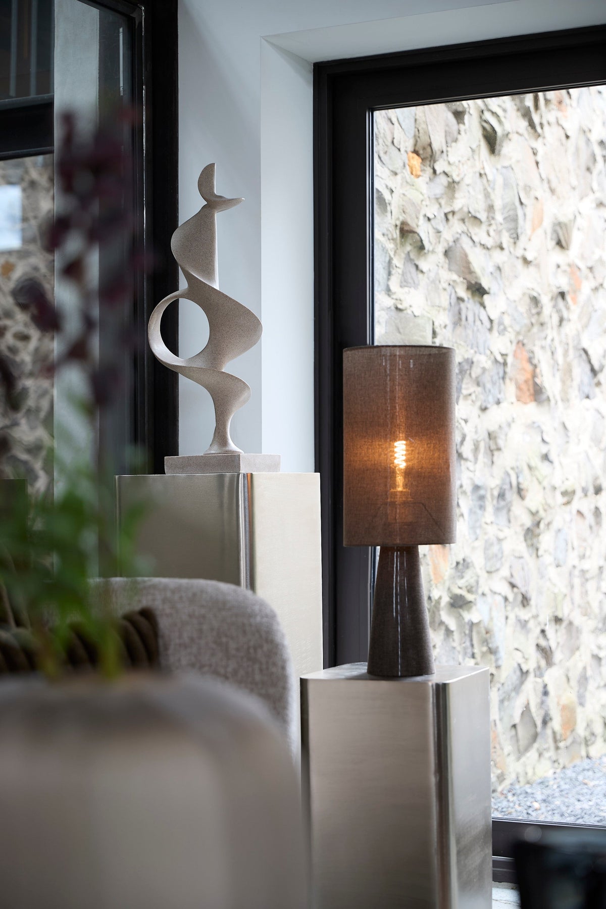 Micky Linen Brown Table Lamp Light & Living