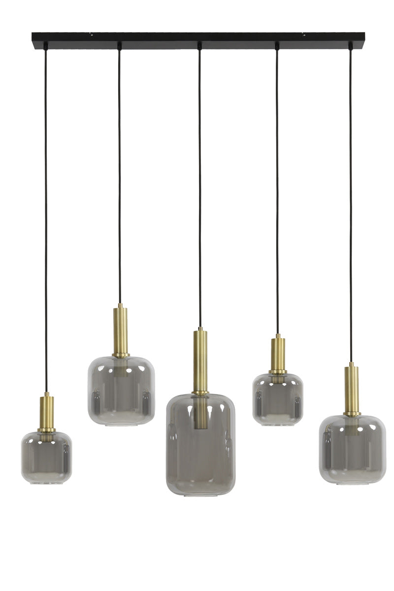 Lekar Antique Bronze & Smoked Glass 5 Light Dining Light Light & Living