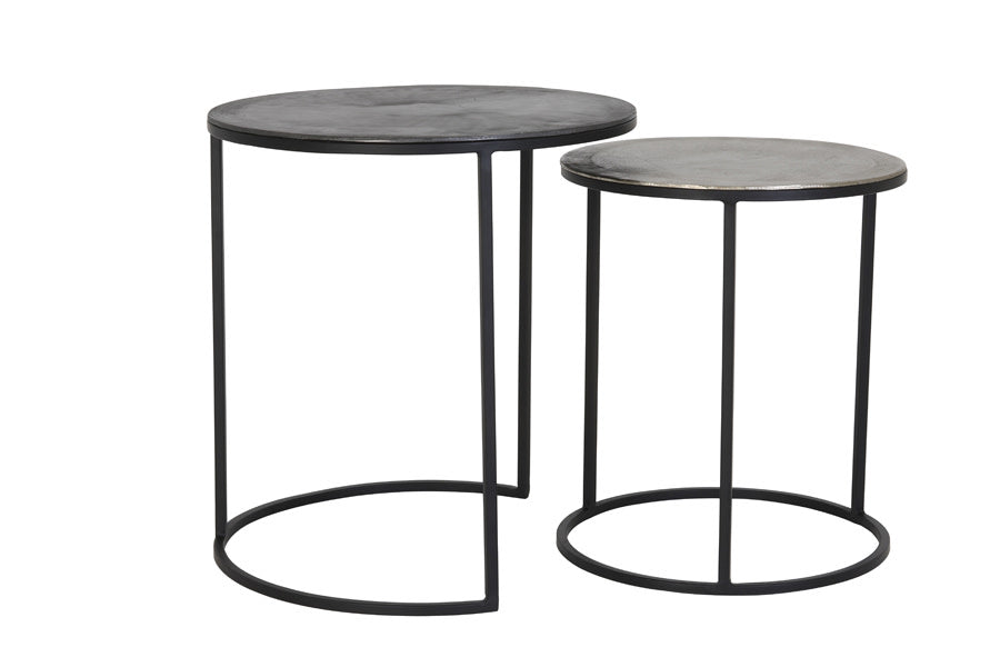Talca Raw Lead & Antique Lead Side Table - Set of Two Light & Living