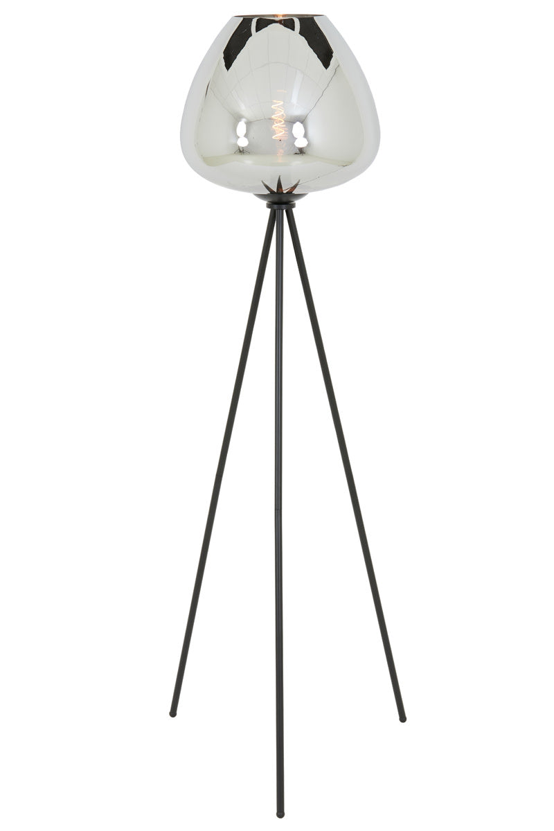 Mayson Smoked Glass & Matt Black Floor Lamp Tripod Light & Living
