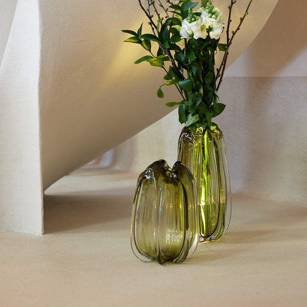 Murela Glass Olive Green Vase - Large Light & Living