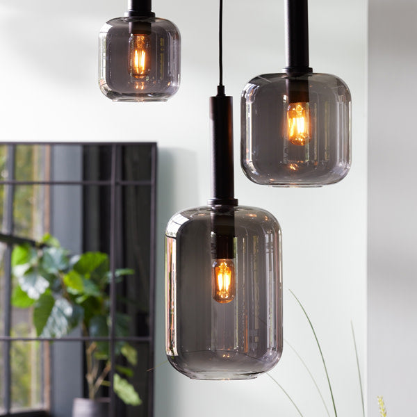 Lekar Black & Smoked Glass Hanging Lamp Light & Living