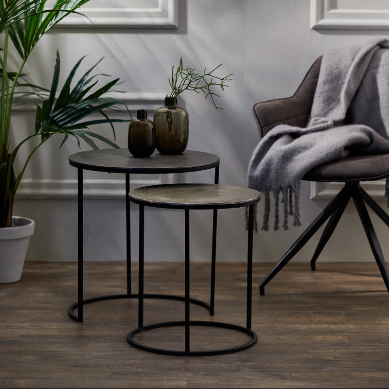 Talca Raw Lead & Antique Lead Side Table - Set of Two Light & Living