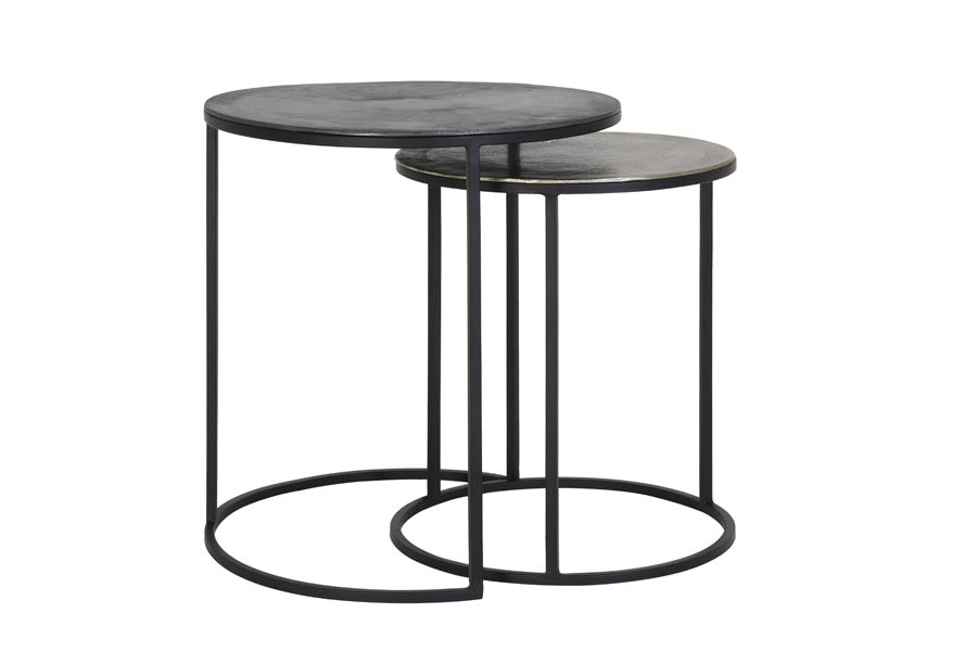 Talca Raw Lead & Antique Lead Side Table - Set of Two Light & Living