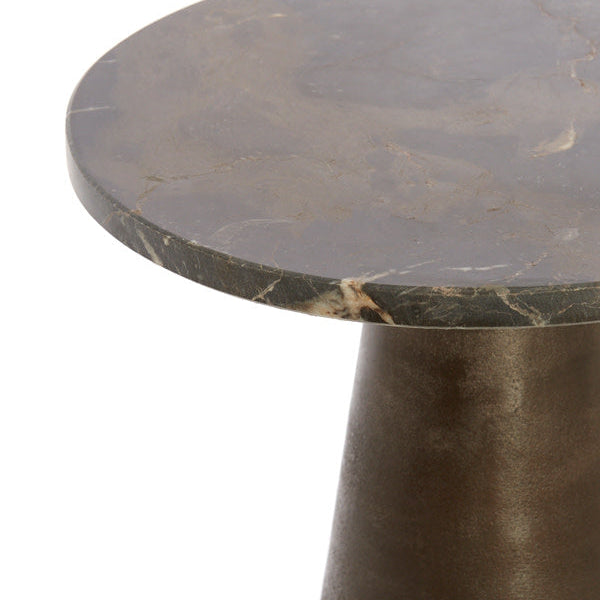 Ynez Dark Brown Marble & Dark Brown Small Side Table - 43cm Light & Living
