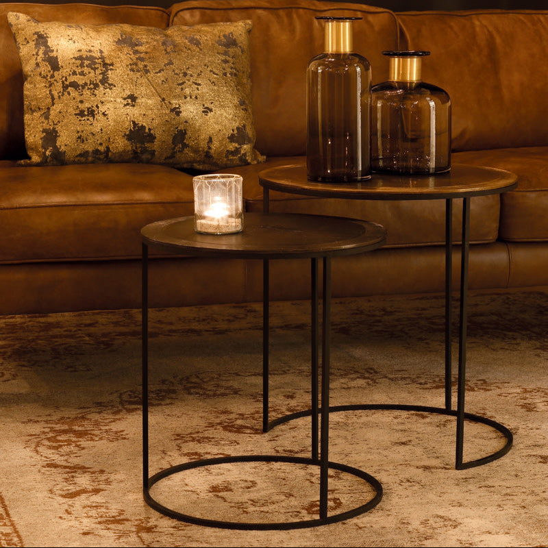 Talca Antique Copper & Bronze Edge Side Table - Set of 2 Light & Living