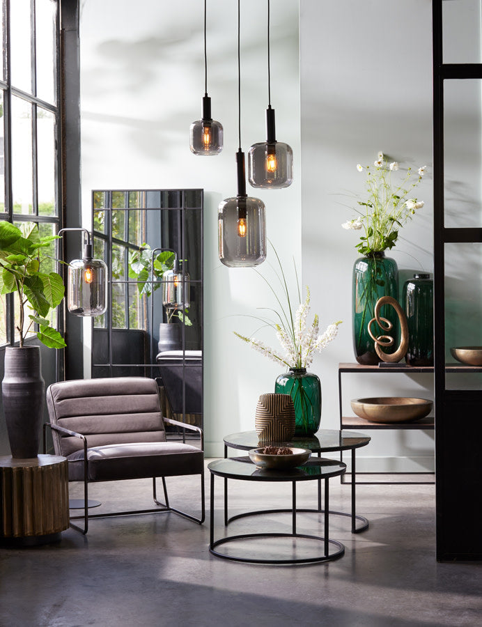 Lekar Black & Smoked Glass Hanging Lamp Light & Living