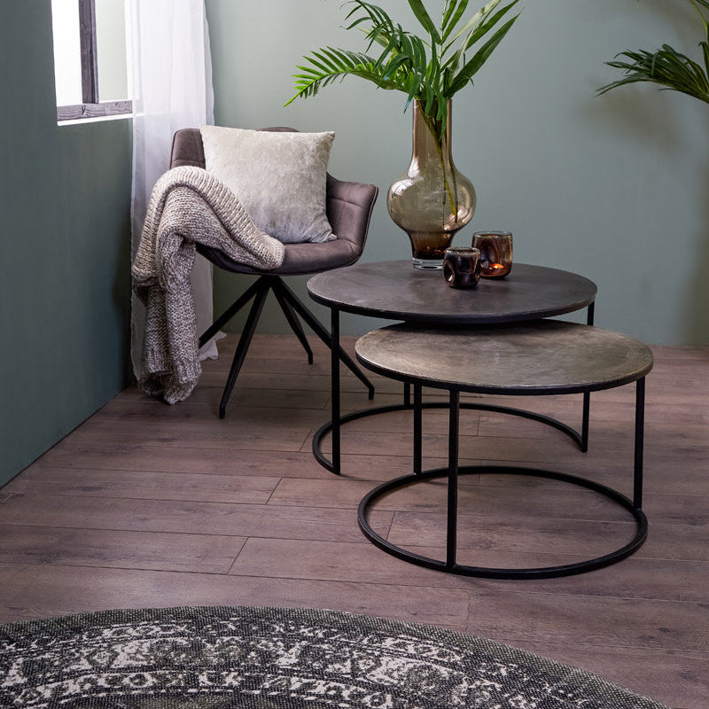 Talca Raw Lead & Antique Lead Coffee Table - Set of Two Light & Living