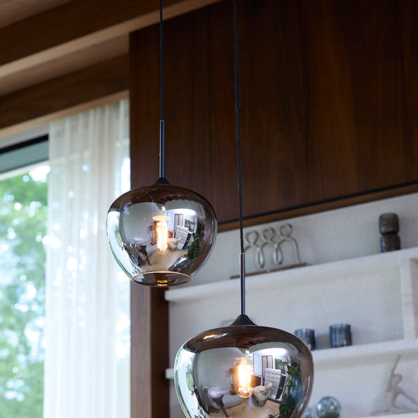 Mayson Smoked Glass & Matt Black Pendant - Small Light & Living