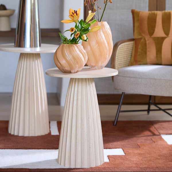 Veglia Matt Sand & Light Brown Spotted Side Table - Large Light & Living