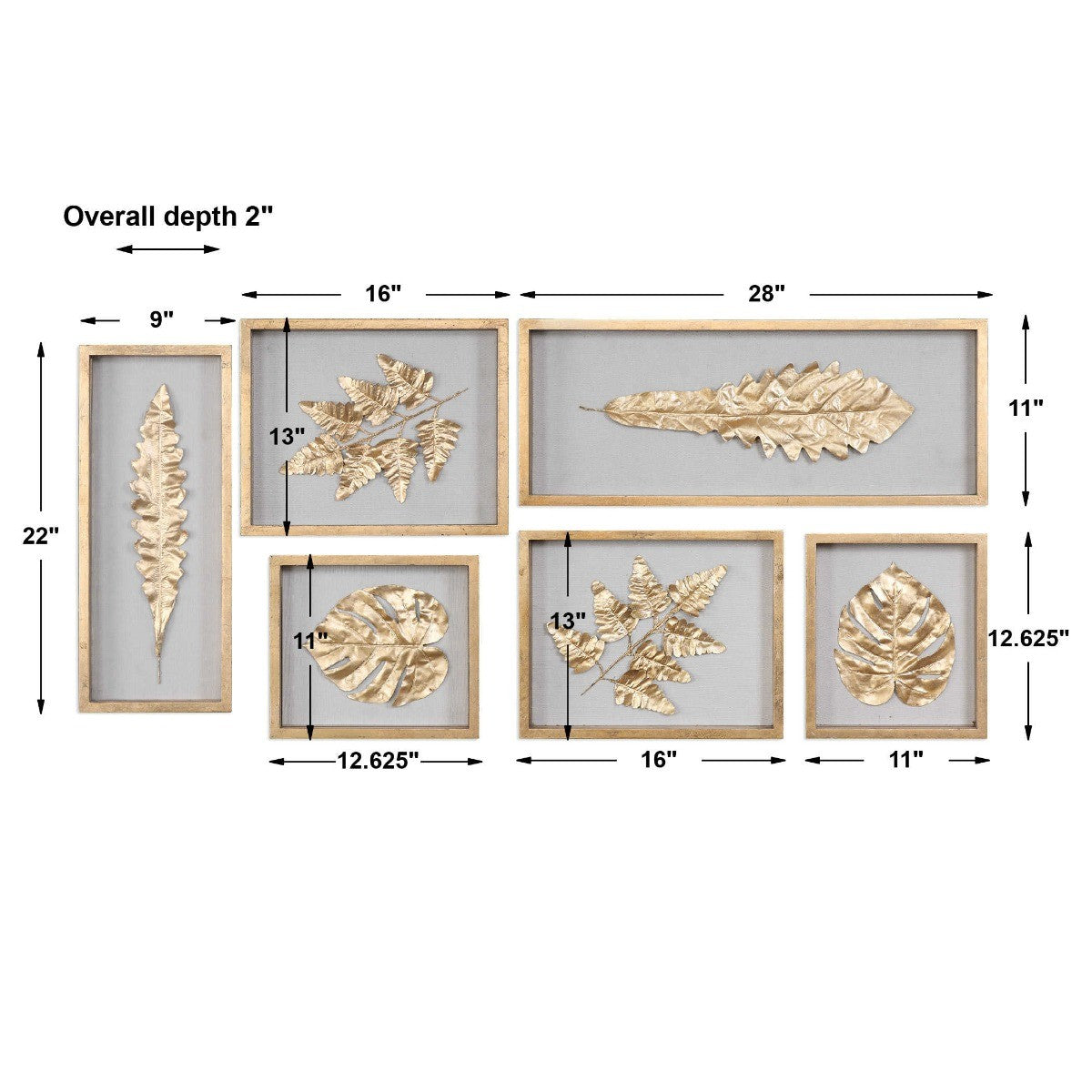 Golden Leaves Shadow Box - Set of 6 by Uttermost
