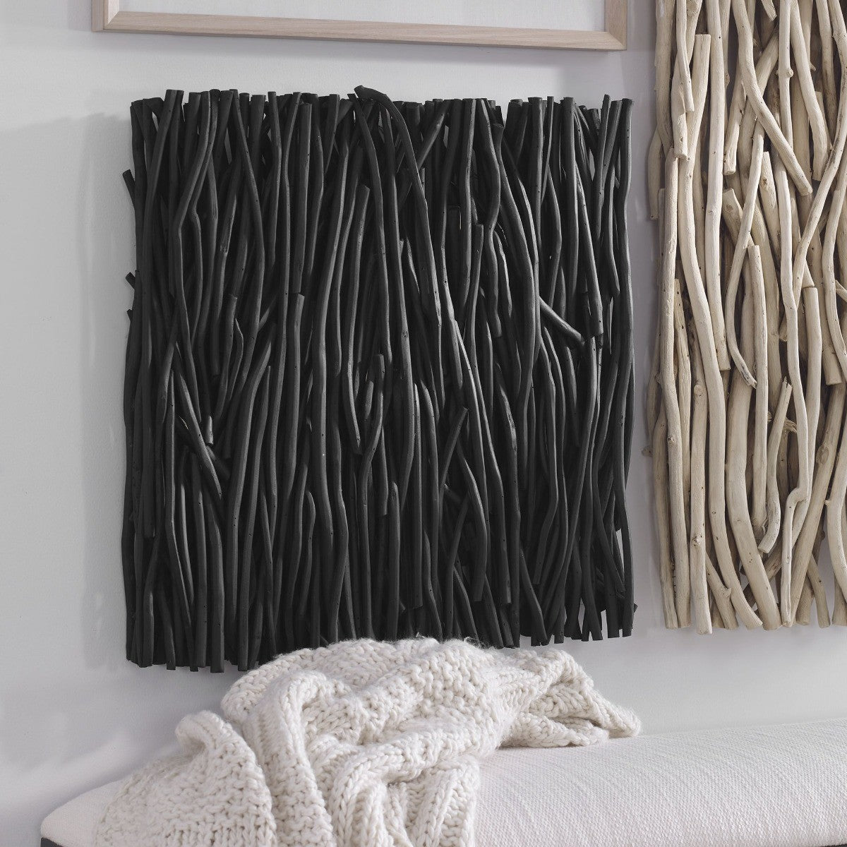 Gathered Teak Square Black Wood Wall Decor by Uttermost