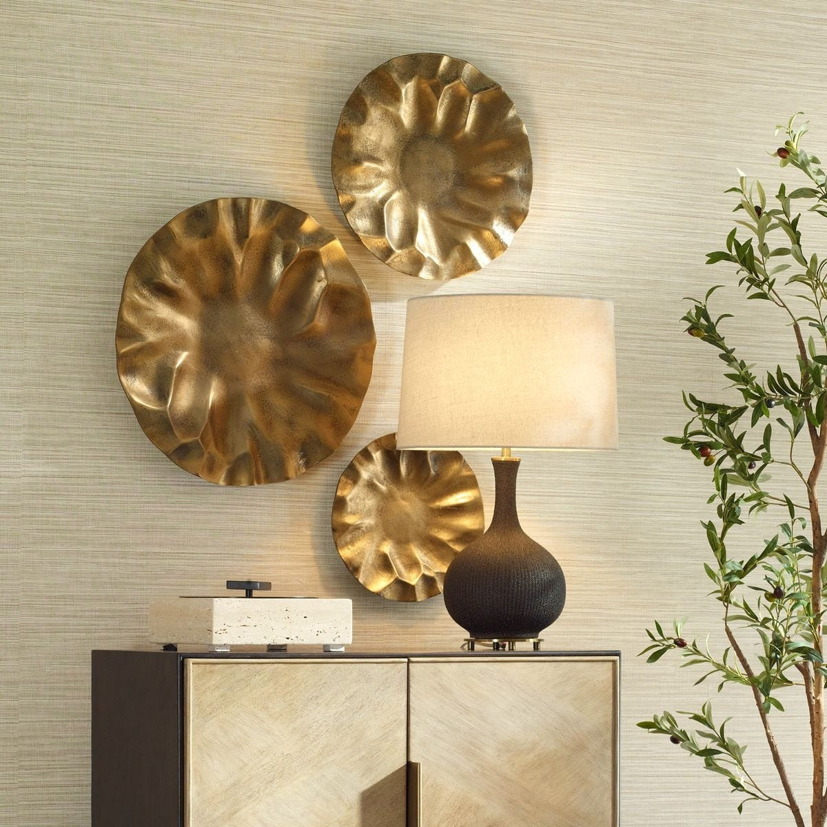 Peonia Outdoor Gold Wall Art Set of 3 by Uttermost