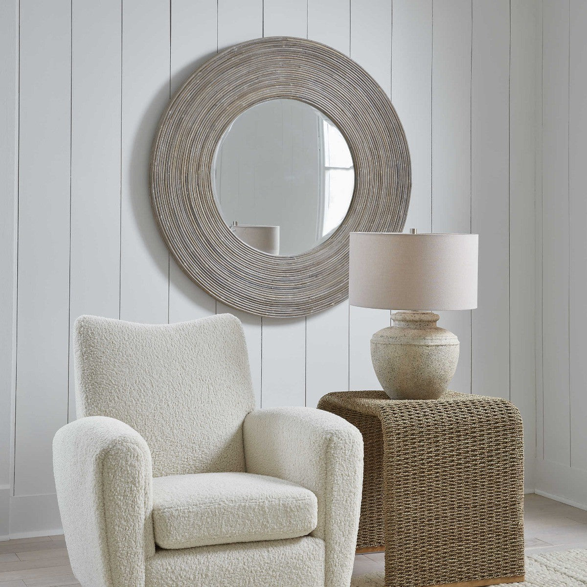 Vortex White Washed Round Mirror by Uttermost
