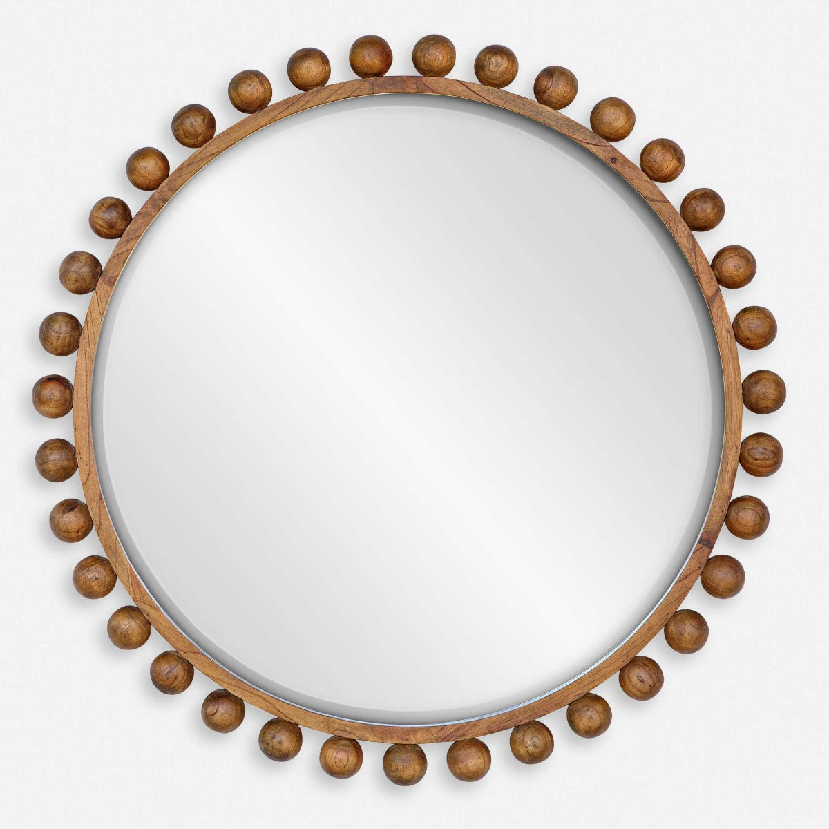 Cyra Wood Beaded Round Mirror by Uttermost