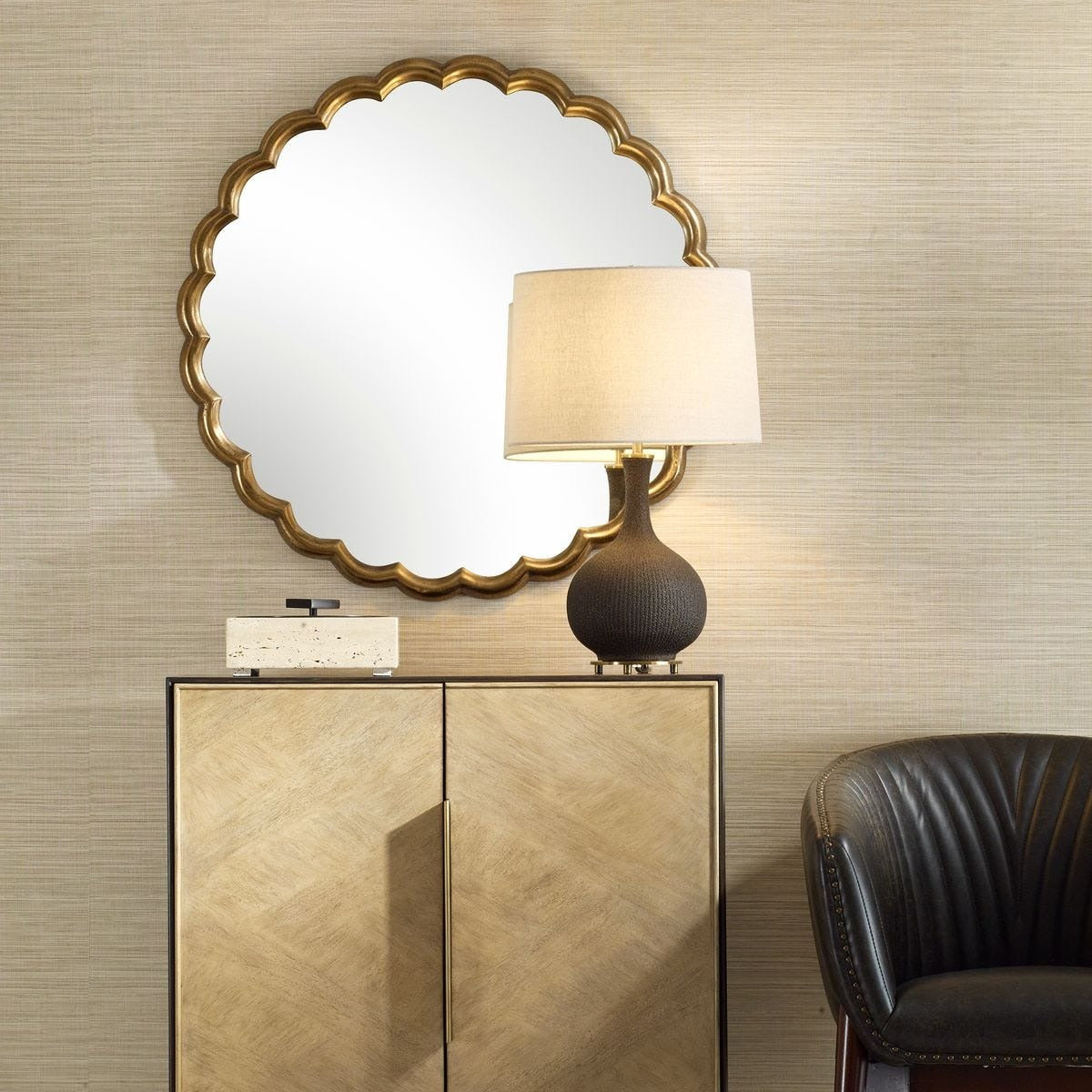 Cerrito Antique Brass Round Mirror by Uttermost