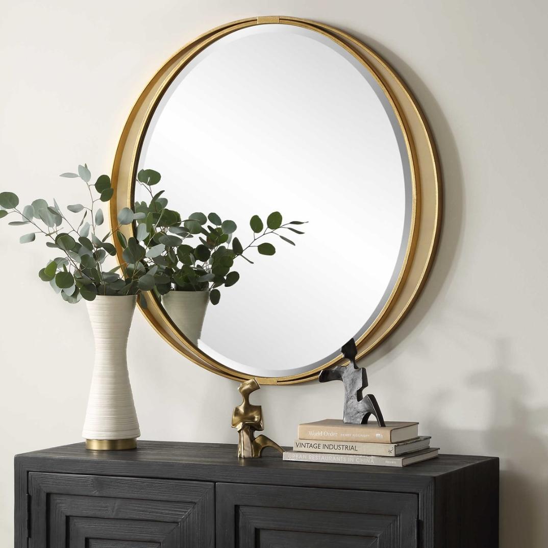 Rhodes Gold Round Mirror by Uttermost