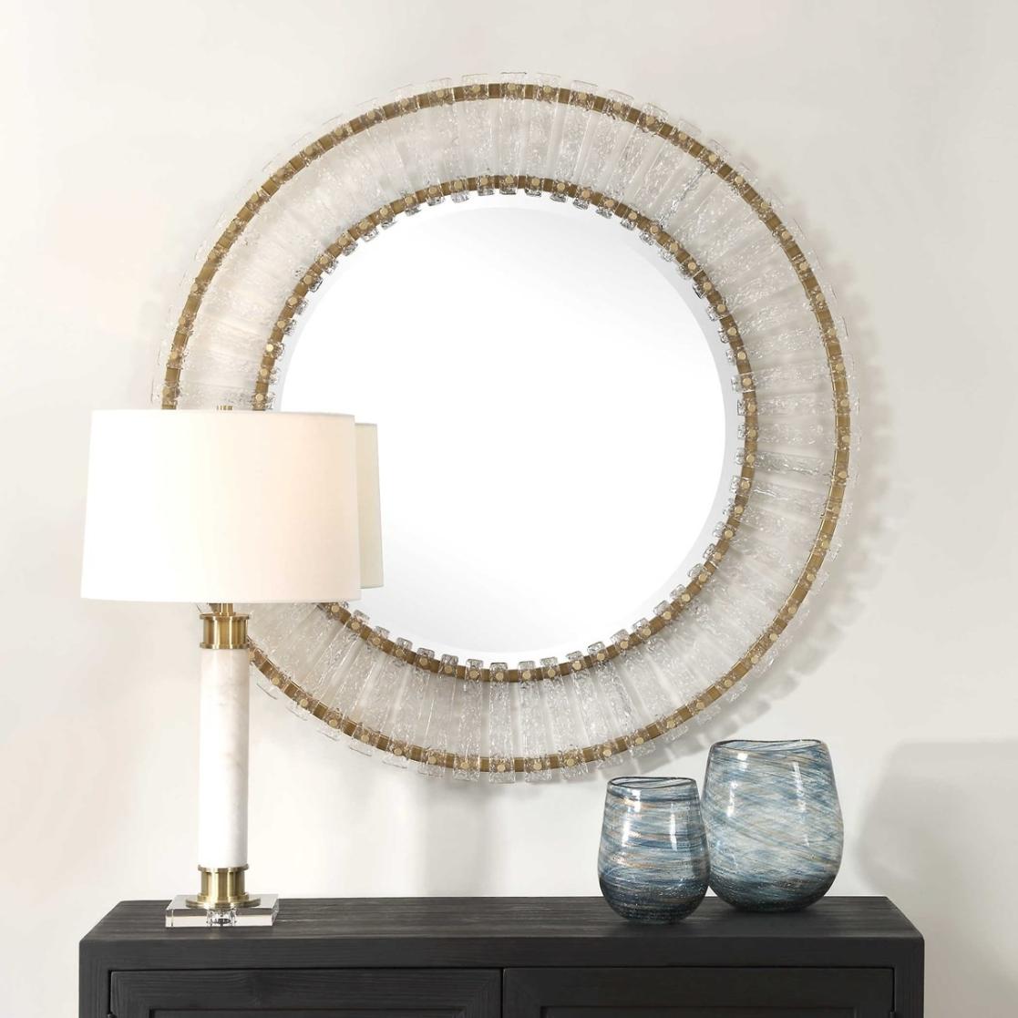 Denali Textured Glass Round Mirror by Uttermost