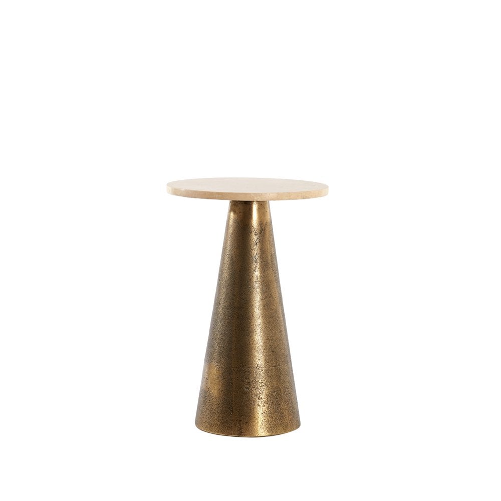 Ynez Travertine Sand & Antique Bronze Small Side Table - 43cm Light & Living
