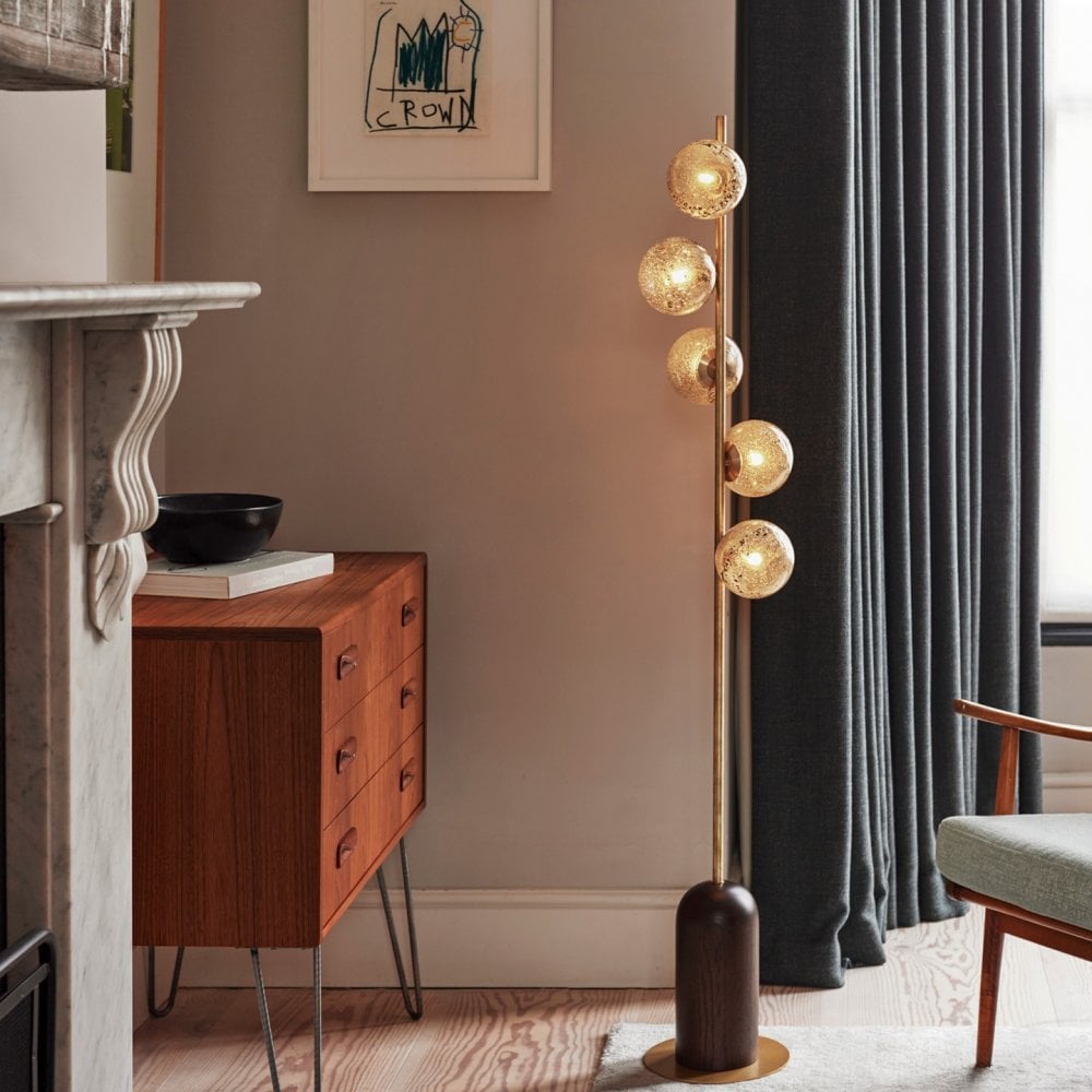 Carter Satin Brass & Wood Glass Floor Lamp by Heathfield & Co