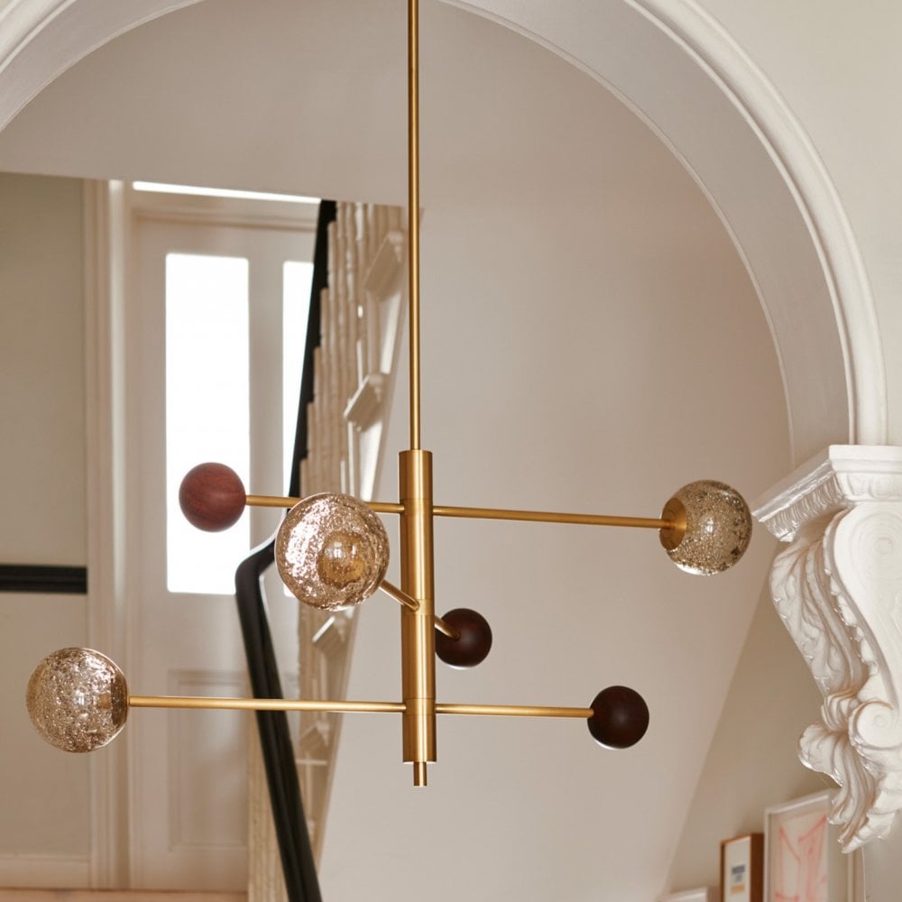 Carter Satin Brass & Wood Pendant Light by Heathfield & Co