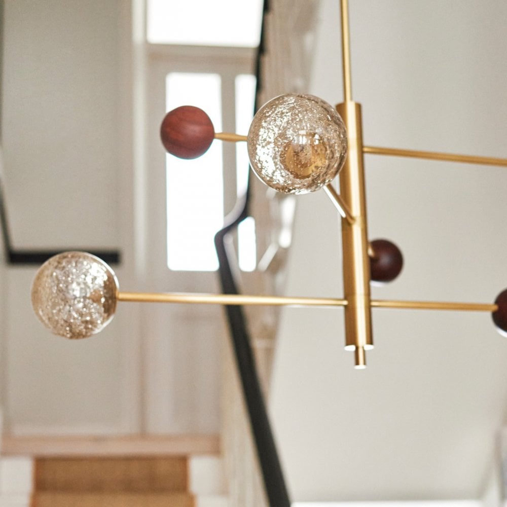 Carter Satin Brass & Wood Pendant Light by Heathfield & Co