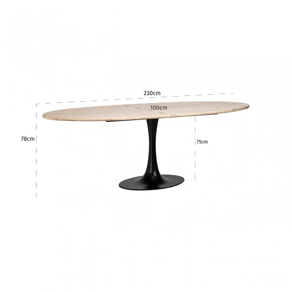 Hampton Black & Beige Oval Dining Table with Travertine Top by Richmond Interiors