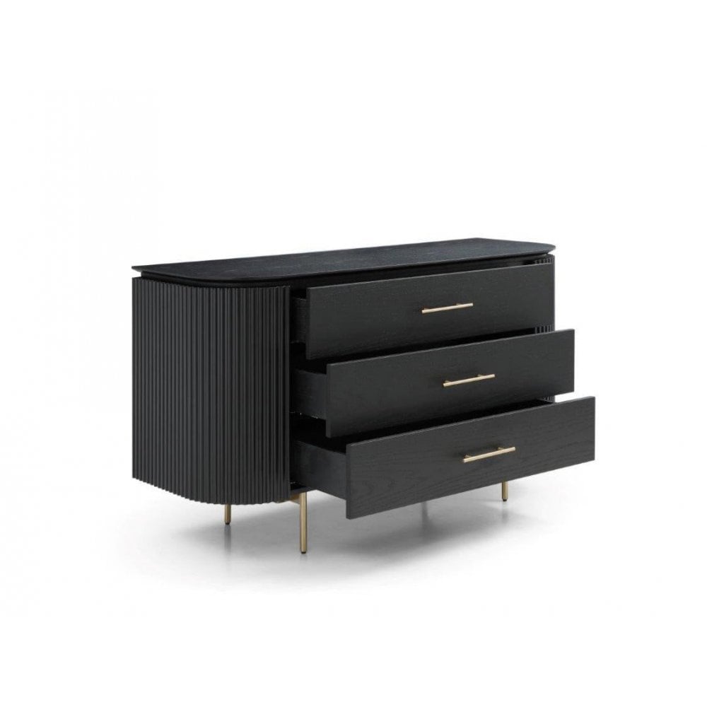 Lantine Black Oak & Brass Chest of Drawers by Tommy Franks