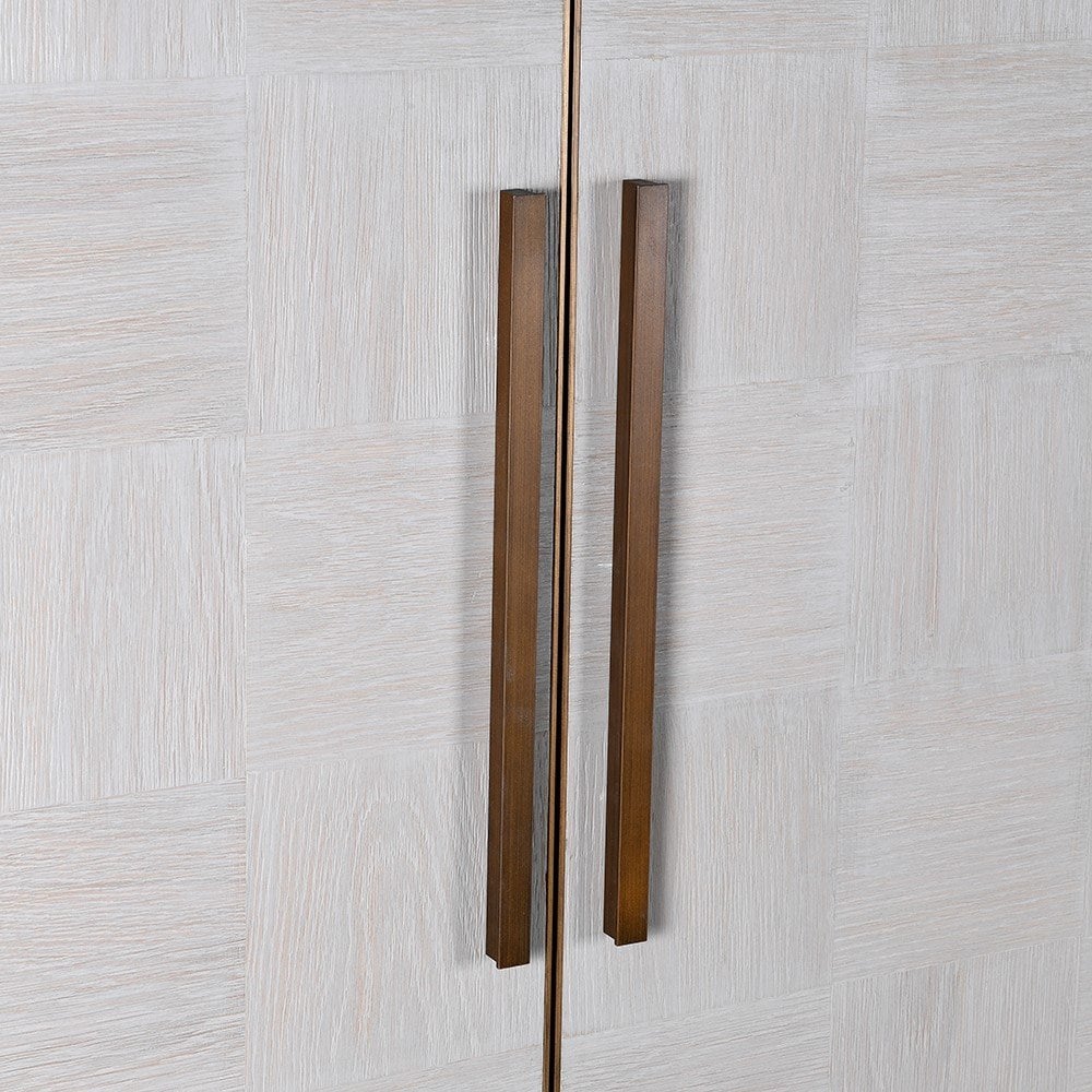 Vienna Squares Bar Drinks Cabinet Oak Wood Gold Handles & Legs 2 Door by Kensington
