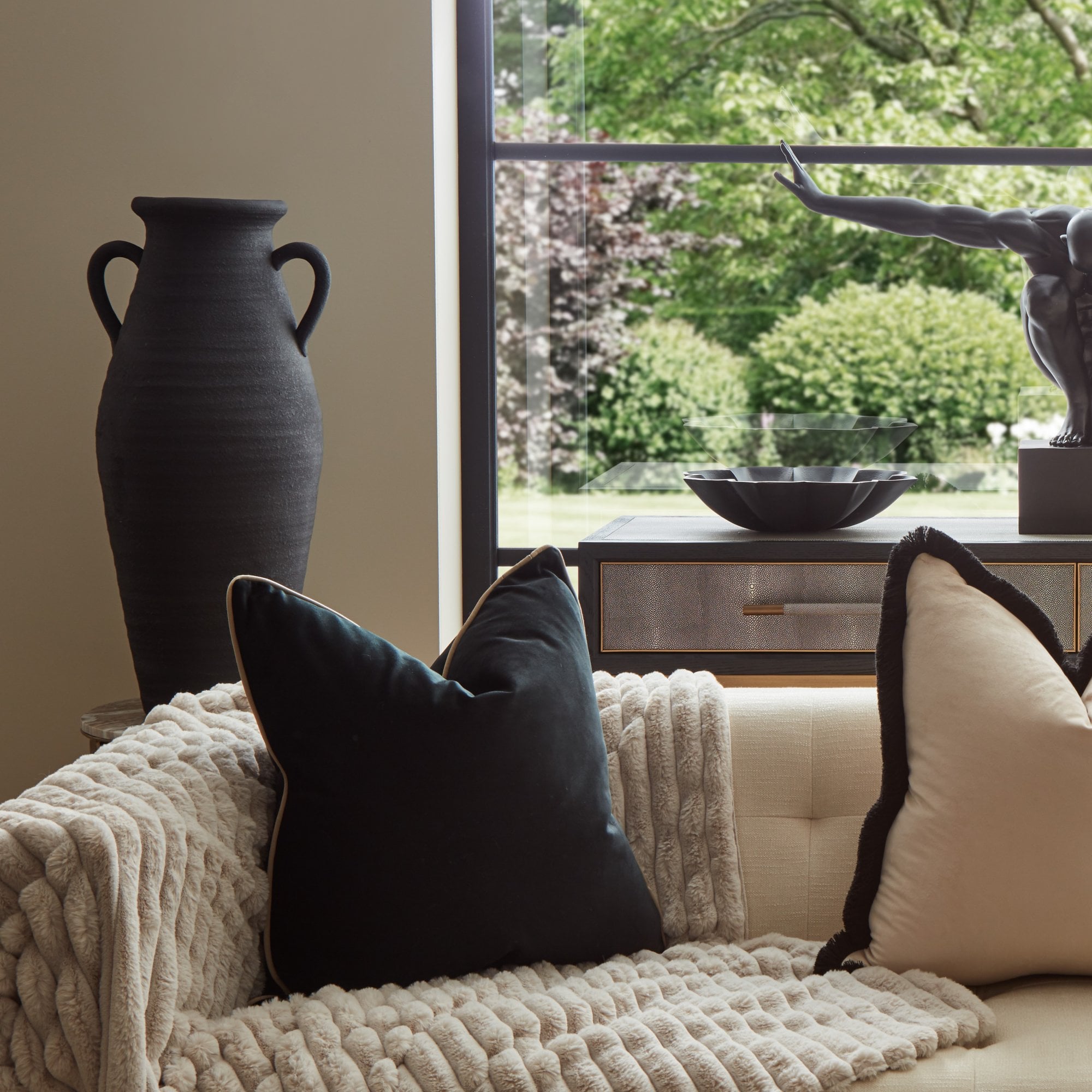 Tall Black Urn Vase with Handles – Decorum Interiors