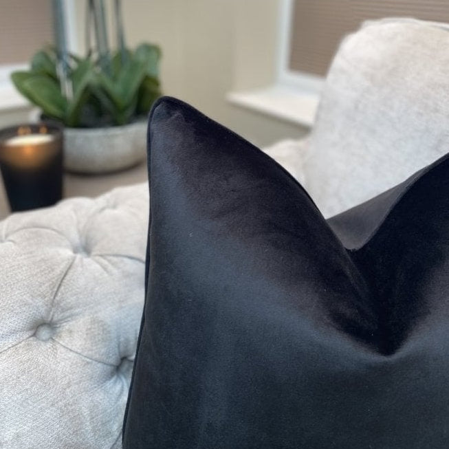 Gabrielle Black Noir Velvet Self Piped Cushion by Luxe Casa
