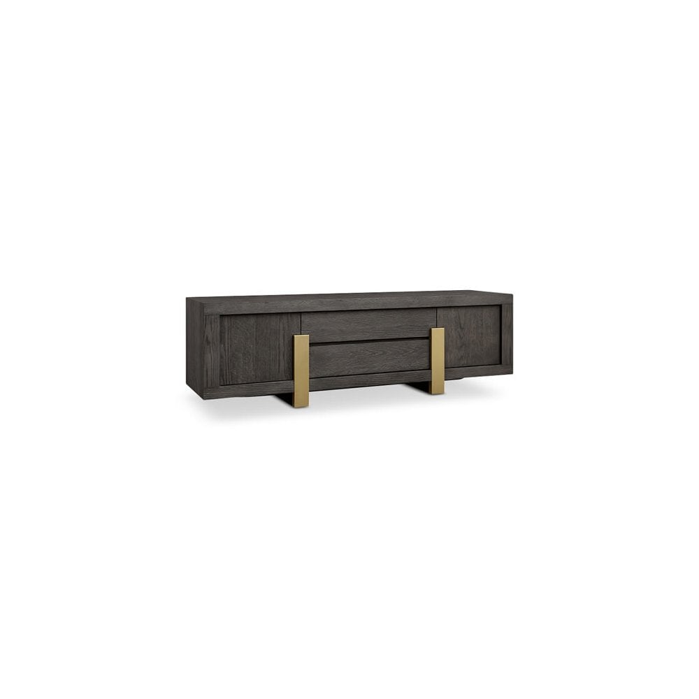 Zhoosh Grey Oak Wood Media TV Unit with Brass Legs by Berkeley Designs