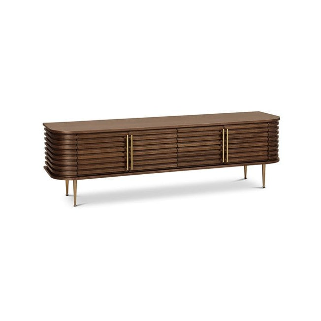 Paris Brown Walnut Media Unit with Brass Handles & Legs by Berkeley Designs