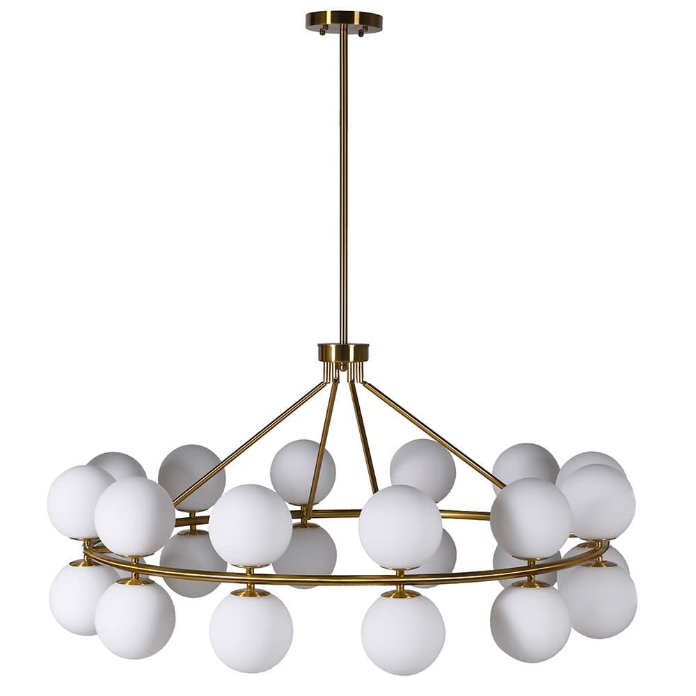 Multi Chandelier Gold Metal Frame & White Opal Glass Globe Shades by Kensington