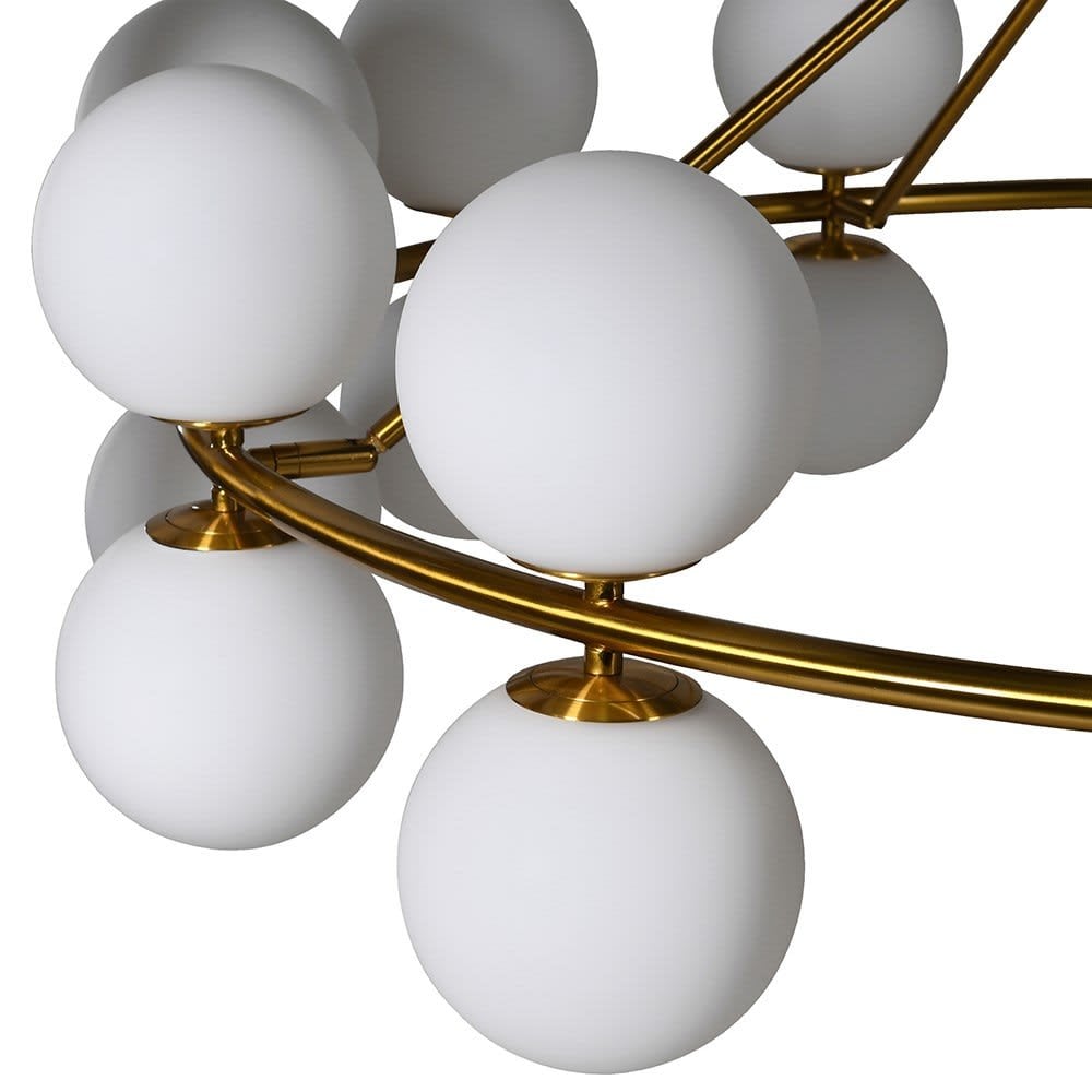 Multi Chandelier Gold Metal Frame & White Opal Glass Globe Shades by Kensington