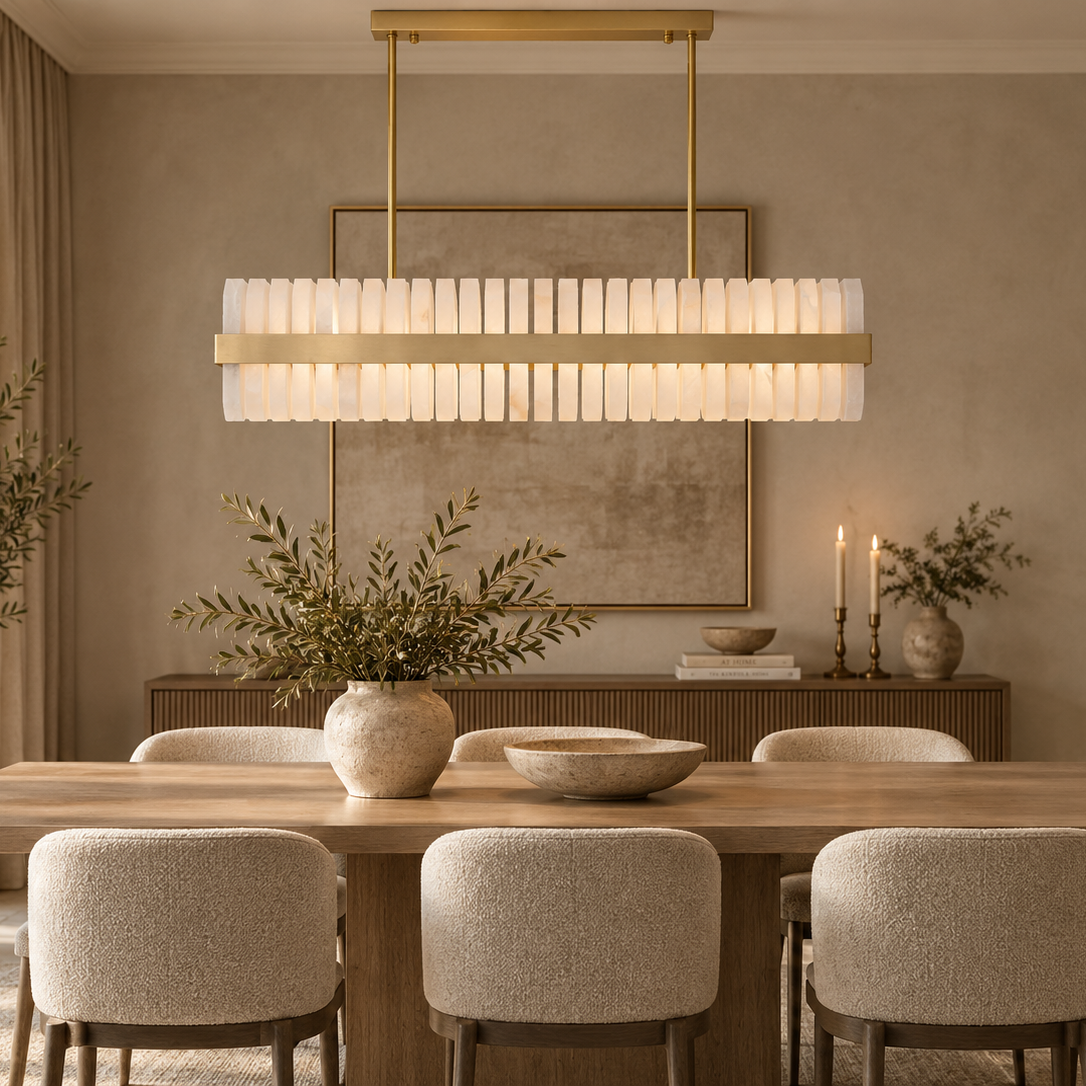 Salerno Gold & Alabaster Linear Dining Pendant 95cm Luxe Collection