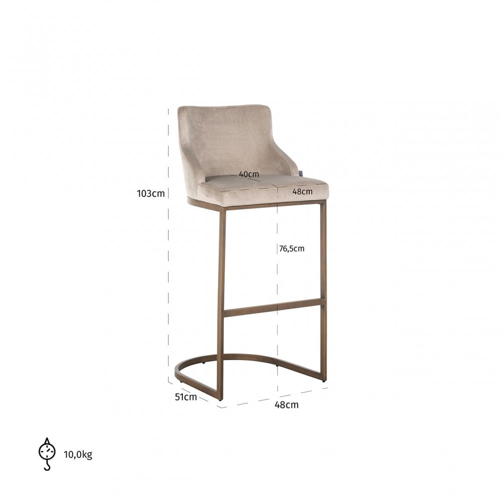 Bolton Khaki Velvet & Brushed Gold Bar Stool (Set of 2) by Richmond Interiors