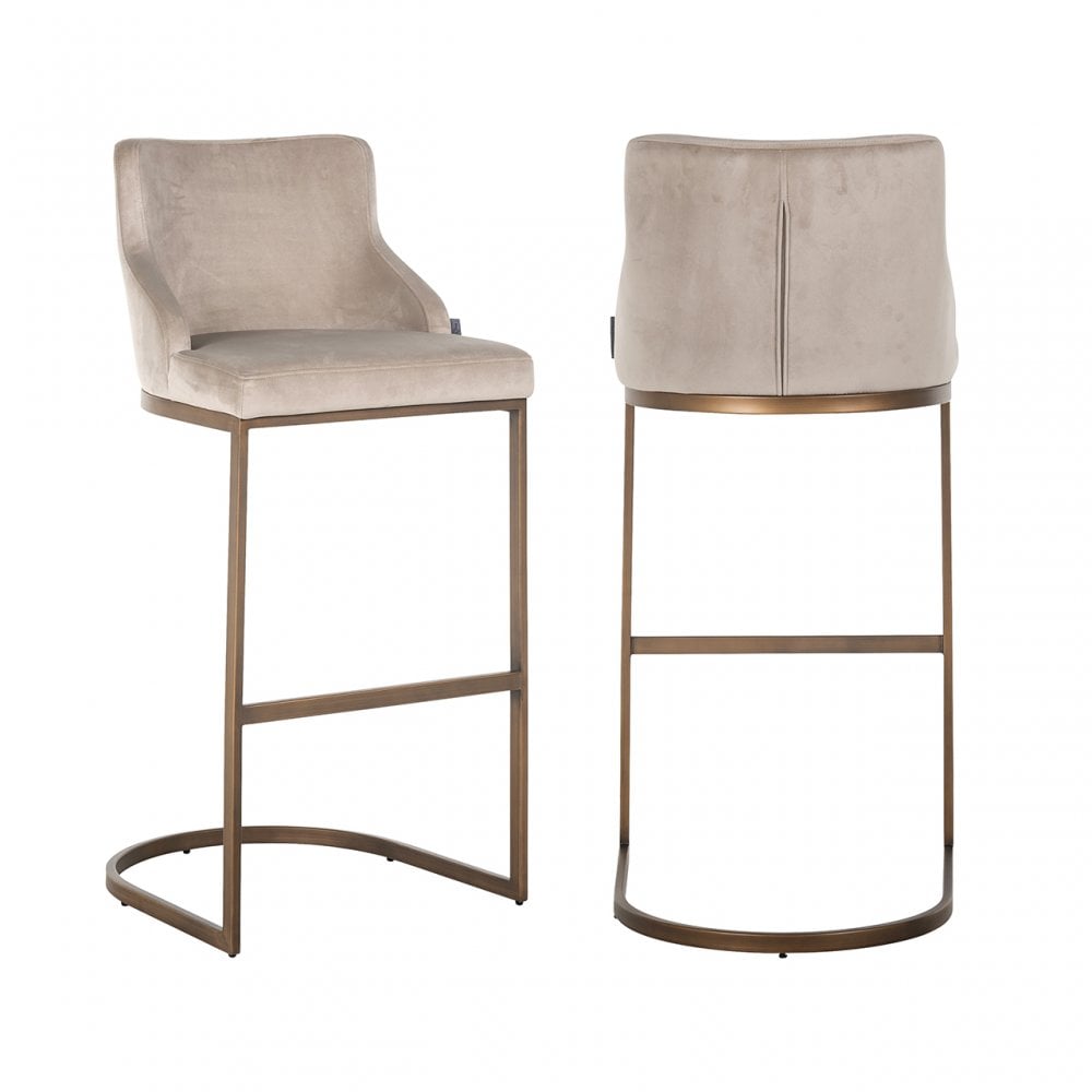 Bolton Khaki Velvet & Brushed Gold Bar Stool (Set of 2) by Richmond Interiors