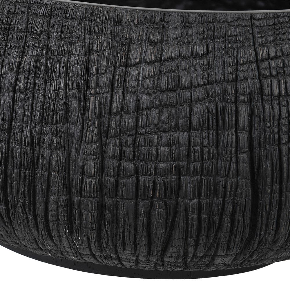 Small Low Black Yakisugi Textured Pot by Kensington