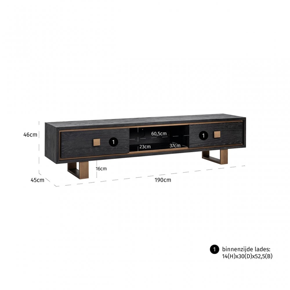Hunter Black Oak Veneer & Brass TV Unit by Richmond Interiors