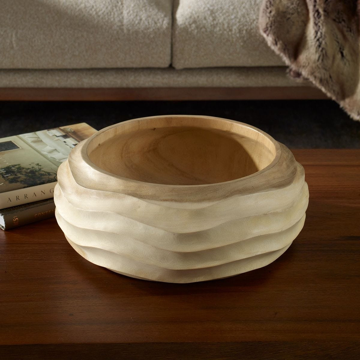 Waveform Bleached Wood Bowl by Uttermost
