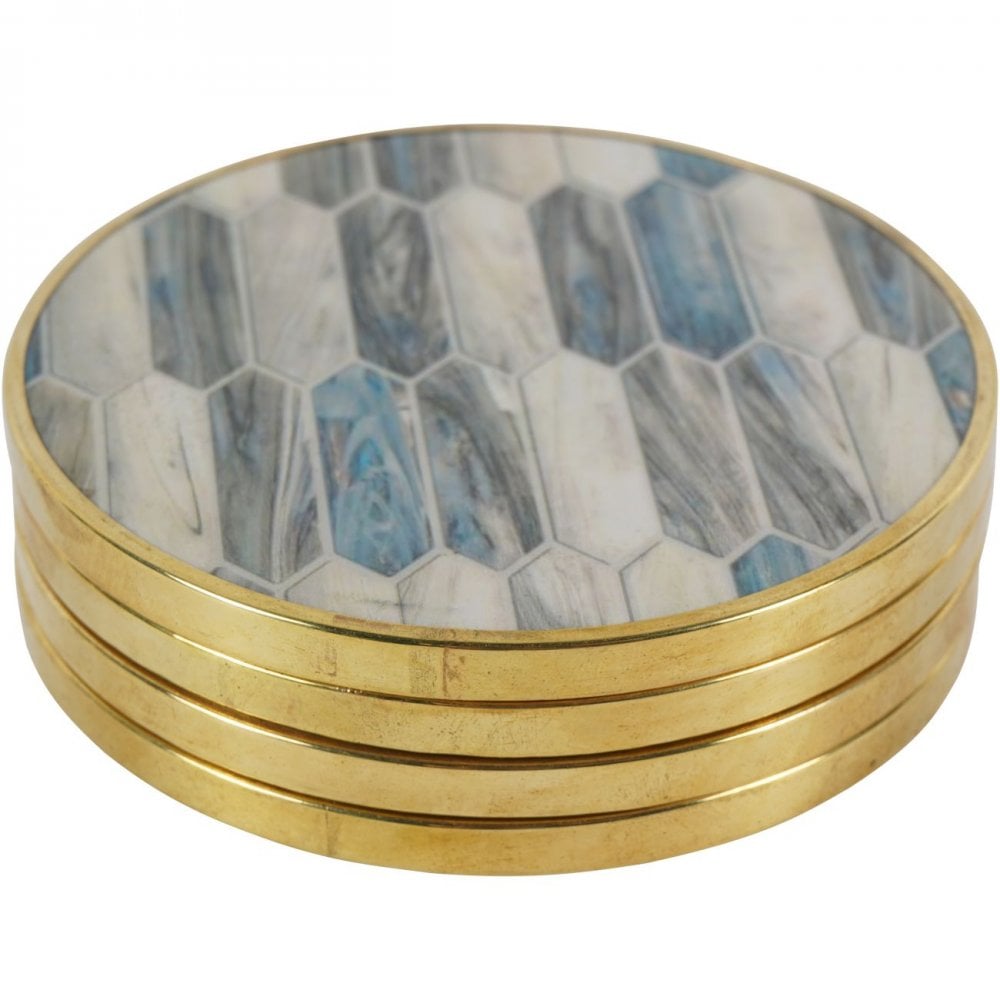 Blue Grey Mosaic Style Set of 4 Coasters by Libra Interiors