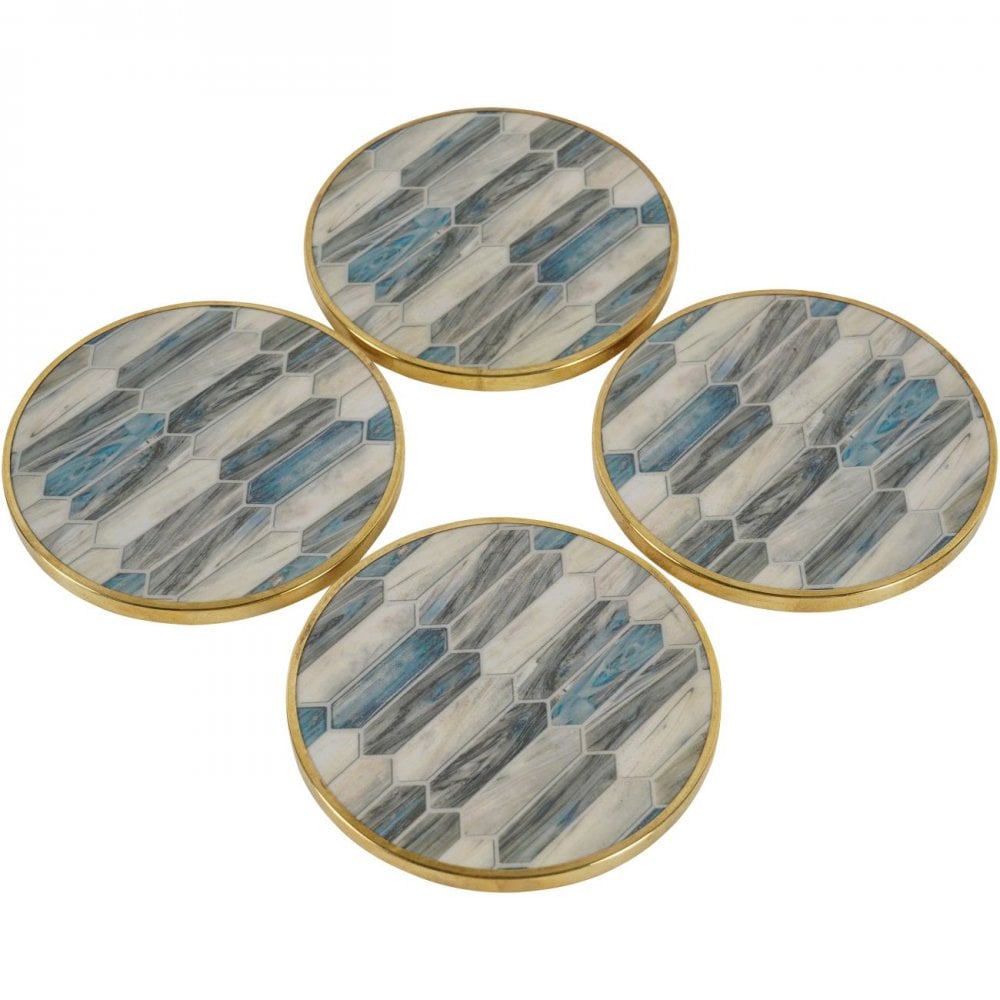 Blue Grey Mosaic Style Set of 4 Coasters by Libra Interiors