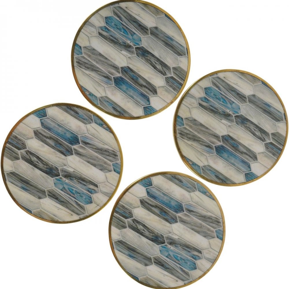 Blue Grey Mosaic Style Set of 4 Coasters by Libra Interiors