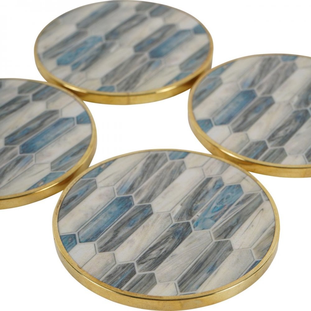Blue Grey Mosaic Style Set of 4 Coasters by Libra Interiors