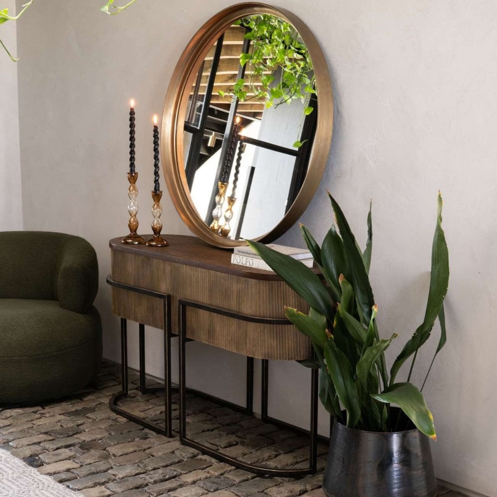 Hunter Corrugated Antique Gold Console Table by Libra Interiors