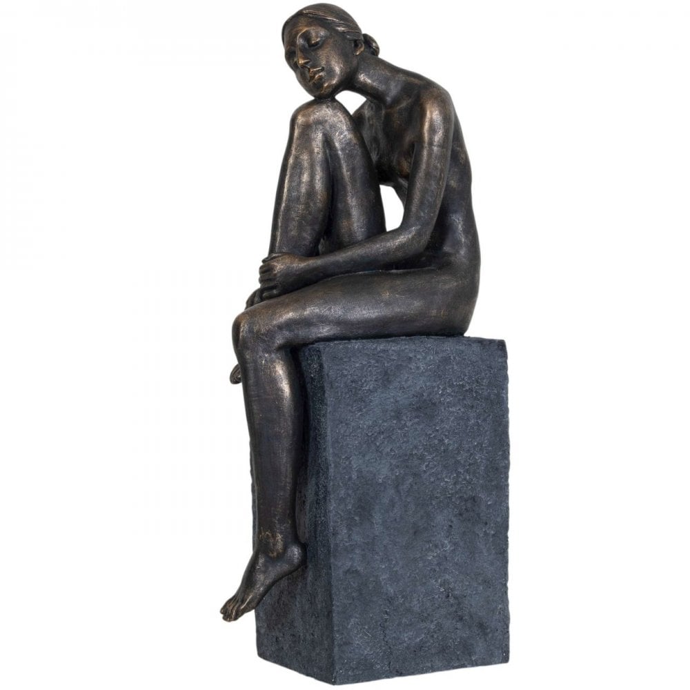 Thinking Lady Sculpture In Bronze Resin by Libra Interiors
